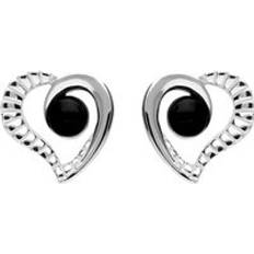 Jewellery C W Sellors Sterling Silver Whitby Jet Half Ridged Heart Stud Earrings