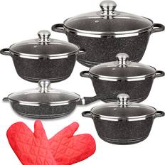 Retoo Topfset 12-teilig Induktion Aluminium Keramik Kochgeschirr Kochtöpfe Kochtopf-Set - Silber Set mit Klappe 12 teile