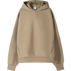 Bershka Boxy Tonal Back Print Hoodie - Beige/Neutral