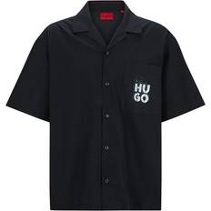 Oversize Shirts HUGO Oversized-fit shirt with stacked-logo prints Black