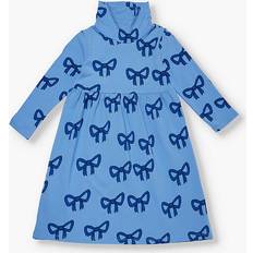 Ruffled dresses Mini Rodini Girls Blue Kids Bow-print Long-sleeve Organic-cotton Jersey Dress 1.5/3yr