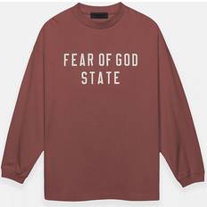 Tops Fear of God Fear of God ESSENTIALS Burgundy Crewneck Long Sleeve T-shirt CRIMSON