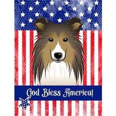 Carolines Treasures God Bless American Flag with Sheltie Canvas House Flag