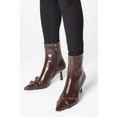 Stiletto Boots Faith Millicent Pointed Buckle Detail Stiletto Ankle Boots Dark Brown