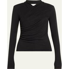 XXS Blouses Vince Long-Sleeve Faux-Wrap Top BLACK (X-Large)