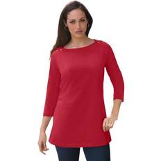 Jessica London Blouses Jessica London Plus Women's Stretch Cotton Boatneck Tunic in Classic Red (Size 42/44) Long Knit 3/4 Sleeve Shirt