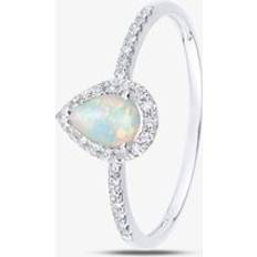 T.H.Baker 9Ct White Gold Opal Diamond Pear Cluster Ring DR1606WOP Silver