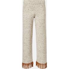 Alanui Dreamscape fringe-detail trousers women Linen/Flax/Wool/Lambskin/Polyester Neutrals