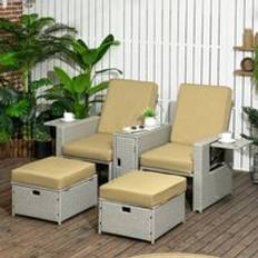 Rattan sun lounger set OutSunny 5-Piece PE Rattan Sun Lounger Outdoor Lounge Set