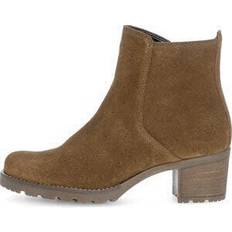 Velour Boots Gabor Block-Heeled Ankle Boots - Cognac Suede