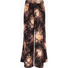 Zimmermann Byxor Zimmermann Womens Black Rococo Floral Belted Wide-leg Silk Trousers