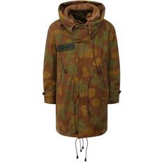 Man - Red Coats DSquared2 Camo Textured Hooded Parka - Leather Details