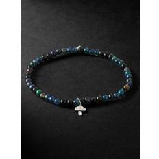Mushroom White Gold, Black Opal and Diamond Beaded Bracelet Men Blue