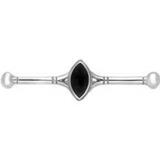 Plata Broches Sterling Silver Whitby Jet Rope Edge Bar Brooch