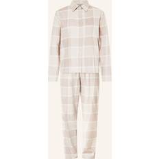 Effen kleur - Vrouw Pyjama's Schiesser Premium Warming Flanel Pyjama - Beige Geruit