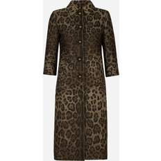 Dolce & Gabbana Grey Coats Dolce & Gabbana Single-breasted Wool Jacquard Coat With Leopard Design Woman Coats And Jackets Animal Print Wool