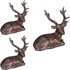Relaxdays Set of 3 Deer Ornaments Rustic Decor Stag - Brown