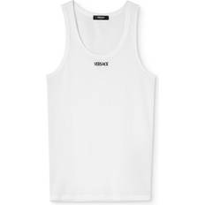 Versace Tank Tops Versace logo-embroidered ribbed tank top men Polyester/Elastane/Cotton White