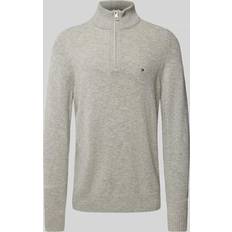 Grå - Herre - Polotrøjer Sweatere Tommy Hilfiger Wool Mock Turtleneck Half-Zip Jumper LIGHT GREY HEATHER