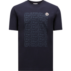 Moncler Blåa - Bomull T-shirts Moncler All Over Lettering T-Shirt Navy