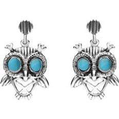 Men - Turquoise Earrings C W Sellors Sterling Silver Turquoise Owl Stud Earrings