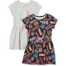 Marvel Dresses Children's Clothing Marvel Spotted Zebra Disney Star Wars Frozen Princess Girls' Knit Short-Sleeve Cinch-Waist Dresses, Pack of 2, Marvel/Shine