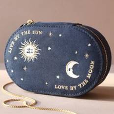 Lisa Angel Embroidered Sun and Moon Oval Jewellery Case in Navy One