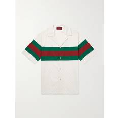 Gucci Skjorter Gucci Camp-Collar Logo-Print Striped Cotton-Poplin Shirt Men White IT