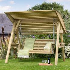 Canopy Porch Swings Zest Miami Wooden Garden Swing 2 Seater Bench With Roof Canopy & Cover - One Size