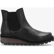 Fly London Chelsea Boots Fly London Huud Black Leather Low Wedge Chelsea Boots Colour: Black Leather