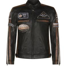 Leather - Men Outerwear Infinity Leather Mens Black Biker Badges Racing Moto Jacket