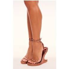 Bronze Heels & Pumps PrettyLittleThing Bronze Metallic PU Round Toe Curved Heel Wedges, Brown