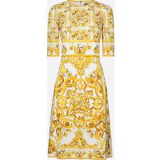 Geel - Midi-jurk Jurken Dolce & Gabbana Majolica Midikleid Aus Bedruckter Gelb