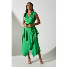 Coast Satin Crepe Frill Layered Dress Green