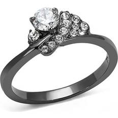 Black Rings Precious Stone Women IP Light Black Stainless Steel Ring with AAA Grade CZ in Clear