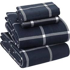 Sleepdown 100% Cotton Flannel Sheets Queen Size - Navy Checks Bed Sheet Blue (259.08x228.6)