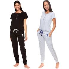 Pajamas U.S. Polo Assn. Womens Pajama Sets 2-Pack Short Sleeve PJs with Polka Dot Trim and Lace (Black/Heather Grey, Large)