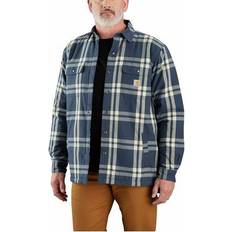 Tops Carhartt Relaxed-Fit Flannel Sherpa-Lined Shirt Jacket for Men Dark Blue