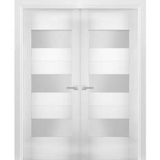 Doors VDomDoors Solid French Double Doors 36 84 in White Silk / Wood Solid Panel Frame Interior Door (x)