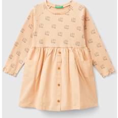 Short Sleeves Dresses Children's Clothing United Colors of Benetton Kid's Cat Print Midi Dress, Apricot