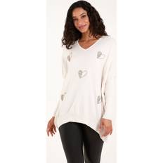 One Size Jumpers Blue Vanilla V Neck Hearts Jumper ONE CREAM