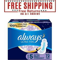 Always Ultra Thin Size 5 Extra Heavy Overnight Pads With Wings (72 ct)