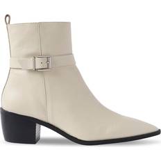 Mint Velvet Cream Leather Buckled Ankle Boots