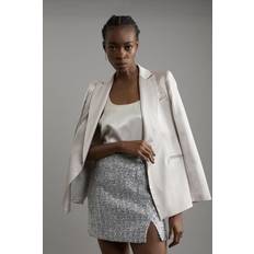 Short Skirts - Silver Karen Millen Sequin Metallic Boucle Belted Tailored Mini Skirt Silver