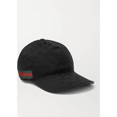 Gucci Caps Gucci Webbing-Trimmed Monogrammed Canvas Baseball Cap Men Black