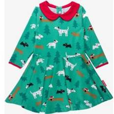 Toby Tiger Organic Christmas Dog Print Long-Sleeved Skater Dress 5-6y 116cm