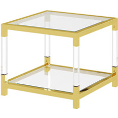 Ivy Bronx Modern Minimalist Style Gold Metal Frame W/ Acrylic Leg Transparent Coffee Table