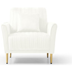 Mercer41 Velvet Accent Chair Round Arm Chair w/ Gold Legs Beige Armchair