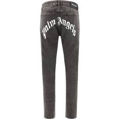 Palm Angels Bukser & Shorts Palm Angels Black Logo Print Straight Leg Jeans men Leather/Cotton/Cotton/Polyester