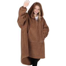 THE COMFY Teddy Bear Quarter-Zip Oversized Microfiber & Sherpa Wearable Blanket - Camel Blankets